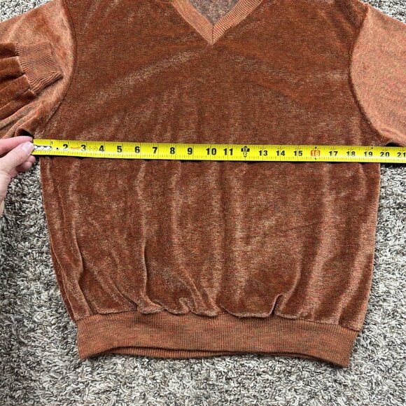 Vintage 80s Designer Collection Orange Velour V Neck Pullover Sweatshirt Sz M - Picture 4 of 7